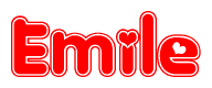 The image is a clipart featuring the word Emile written in a stylized font with a heart shape replacing inserted into the center of each letter. The color scheme of the text and hearts is red with a light outline.