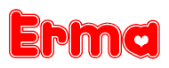 The image is a clipart featuring the word Erma written in a stylized font with a heart shape replacing inserted into the center of each letter. The color scheme of the text and hearts is red with a light outline.