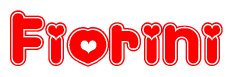 The image is a clipart featuring the word Fiorini written in a stylized font with a heart shape replacing inserted into the center of each letter. The color scheme of the text and hearts is red with a light outline.