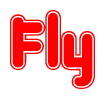 The image is a clipart featuring the word Fly written in a stylized font with a heart shape replacing inserted into the center of each letter. The color scheme of the text and hearts is red with a light outline.