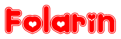 The image is a clipart featuring the word Folarin written in a stylized font with a heart shape replacing inserted into the center of each letter. The color scheme of the text and hearts is red with a light outline.