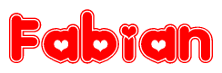 The image displays the word Fabian written in a stylized red font with hearts inside the letters.