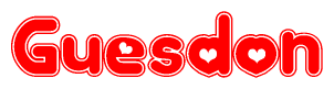 The image displays the word Guesdon written in a stylized red font with hearts inside the letters.