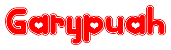 The image is a clipart featuring the word Garypuah written in a stylized font with a heart shape replacing inserted into the center of each letter. The color scheme of the text and hearts is red with a light outline.