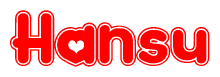 The image displays the word Hansu written in a stylized red font with hearts inside the letters.