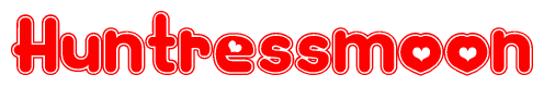 The image displays the word Huntressmoon written in a stylized red font with hearts inside the letters.