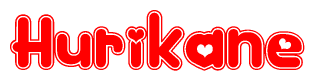 The image displays the word Hurikane written in a stylized red font with hearts inside the letters.