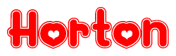 The image displays the word Horton written in a stylized red font with hearts inside the letters.