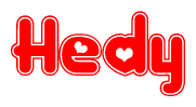 The image is a clipart featuring the word Hedy written in a stylized font with a heart shape replacing inserted into the center of each letter. The color scheme of the text and hearts is red with a light outline.