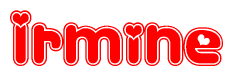 The image is a clipart featuring the word Irmine written in a stylized font with a heart shape replacing inserted into the center of each letter. The color scheme of the text and hearts is red with a light outline.