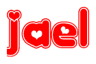 The image is a clipart featuring the word Jael written in a stylized font with a heart shape replacing inserted into the center of each letter. The color scheme of the text and hearts is red with a light outline.
