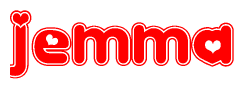 The image is a clipart featuring the word Jemma written in a stylized font with a heart shape replacing inserted into the center of each letter. The color scheme of the text and hearts is red with a light outline.