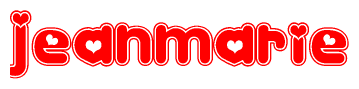 The image is a clipart featuring the word Jeanmarie written in a stylized font with a heart shape replacing inserted into the center of each letter. The color scheme of the text and hearts is red with a light outline.