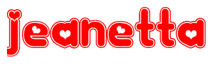 The image is a clipart featuring the word Jeanetta written in a stylized font with a heart shape replacing inserted into the center of each letter. The color scheme of the text and hearts is red with a light outline.