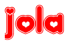 The image is a clipart featuring the word Jola written in a stylized font with a heart shape replacing inserted into the center of each letter. The color scheme of the text and hearts is red with a light outline.