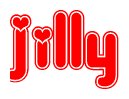 The image displays the word Jilly written in a stylized red font with hearts inside the letters.