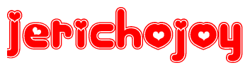The image displays the word Jerichojoy written in a stylized red font with hearts inside the letters.