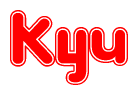The image displays the word Kyu written in a stylized red font with hearts inside the letters.