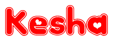 The image is a clipart featuring the word Kesha written in a stylized font with a heart shape replacing inserted into the center of each letter. The color scheme of the text and hearts is red with a light outline.