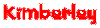 The image is a clipart featuring the word Kimberley written in a stylized font with a heart shape replacing inserted into the center of each letter. The color scheme of the text and hearts is red with a light outline.