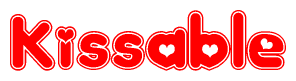 The image is a clipart featuring the word Kissable written in a stylized font with a heart shape replacing inserted into the center of each letter. The color scheme of the text and hearts is red with a light outline.