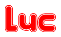 The image is a clipart featuring the word Luc written in a stylized font with a heart shape replacing inserted into the center of each letter. The color scheme of the text and hearts is red with a light outline.