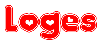 The image displays the word Loges written in a stylized red font with hearts inside the letters.