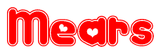 The image is a clipart featuring the word Mears written in a stylized font with a heart shape replacing inserted into the center of each letter. The color scheme of the text and hearts is red with a light outline.