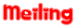 The image displays the word Meiling written in a stylized red font with hearts inside the letters.