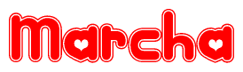 The image displays the word Marcha written in a stylized red font with hearts inside the letters.