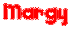 The image displays the word Margy written in a stylized red font with hearts inside the letters.