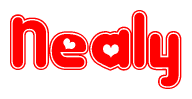 The image displays the word Nealy written in a stylized red font with hearts inside the letters.
