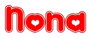 The image displays the word Nona written in a stylized red font with hearts inside the letters.