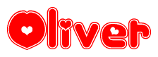 The image is a clipart featuring the word Oliver written in a stylized font with a heart shape replacing inserted into the center of each letter. The color scheme of the text and hearts is red with a light outline.