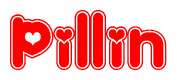 The image is a clipart featuring the word Pillin written in a stylized font with a heart shape replacing inserted into the center of each letter. The color scheme of the text and hearts is red with a light outline.