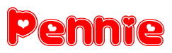 The image displays the word Pennie written in a stylized red font with hearts inside the letters.