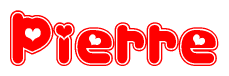 The image is a clipart featuring the word Pierre written in a stylized font with a heart shape replacing inserted into the center of each letter. The color scheme of the text and hearts is red with a light outline.