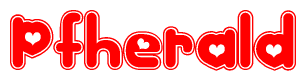 The image is a clipart featuring the word Pfherald written in a stylized font with a heart shape replacing inserted into the center of each letter. The color scheme of the text and hearts is red with a light outline.