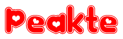 The image is a clipart featuring the word Peakte written in a stylized font with a heart shape replacing inserted into the center of each letter. The color scheme of the text and hearts is red with a light outline.
