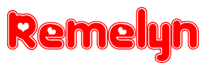 The image is a clipart featuring the word Remelyn written in a stylized font with a heart shape replacing inserted into the center of each letter. The color scheme of the text and hearts is red with a light outline.