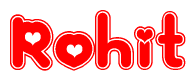 The image is a clipart featuring the word Rohit written in a stylized font with a heart shape replacing inserted into the center of each letter. The color scheme of the text and hearts is red with a light outline.