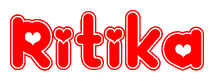 The image is a clipart featuring the word Ritika written in a stylized font with a heart shape replacing inserted into the center of each letter. The color scheme of the text and hearts is red with a light outline.