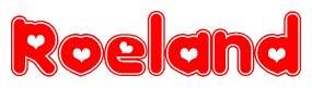 The image is a clipart featuring the word Roeland written in a stylized font with a heart shape replacing inserted into the center of each letter. The color scheme of the text and hearts is red with a light outline.