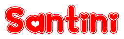 The image is a clipart featuring the word Santini written in a stylized font with a heart shape replacing inserted into the center of each letter. The color scheme of the text and hearts is red with a light outline.