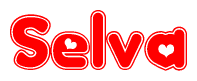 The image is a clipart featuring the word Selva written in a stylized font with a heart shape replacing inserted into the center of each letter. The color scheme of the text and hearts is red with a light outline.