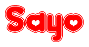 The image displays the word Sayo written in a stylized red font with hearts inside the letters.