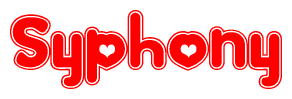 The image displays the word Syphony written in a stylized red font with hearts inside the letters.