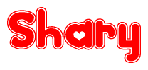 The image is a clipart featuring the word Shary written in a stylized font with a heart shape replacing inserted into the center of each letter. The color scheme of the text and hearts is red with a light outline.