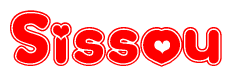 The image is a clipart featuring the word Sissou written in a stylized font with a heart shape replacing inserted into the center of each letter. The color scheme of the text and hearts is red with a light outline.