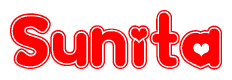 The image displays the word Sunita written in a stylized red font with hearts inside the letters.